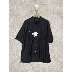 NWT Men Medium Blue Star Button‎ Up Shirt Retro Bowling Shirt - Black & Red